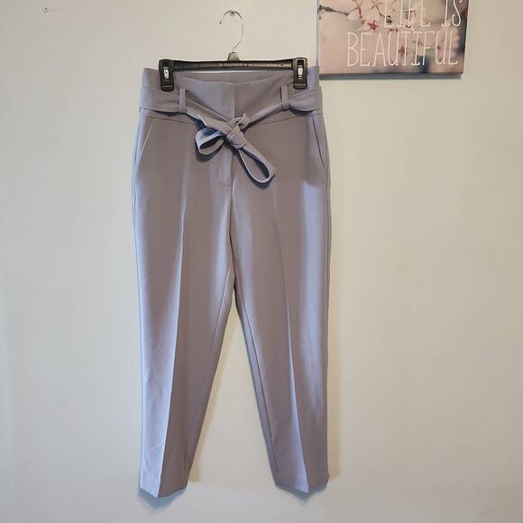 BAR III Textured Crepe Paper Bag Straight Leg Ankle Pants Women's 6 Moonstone - Picture 1 of 4